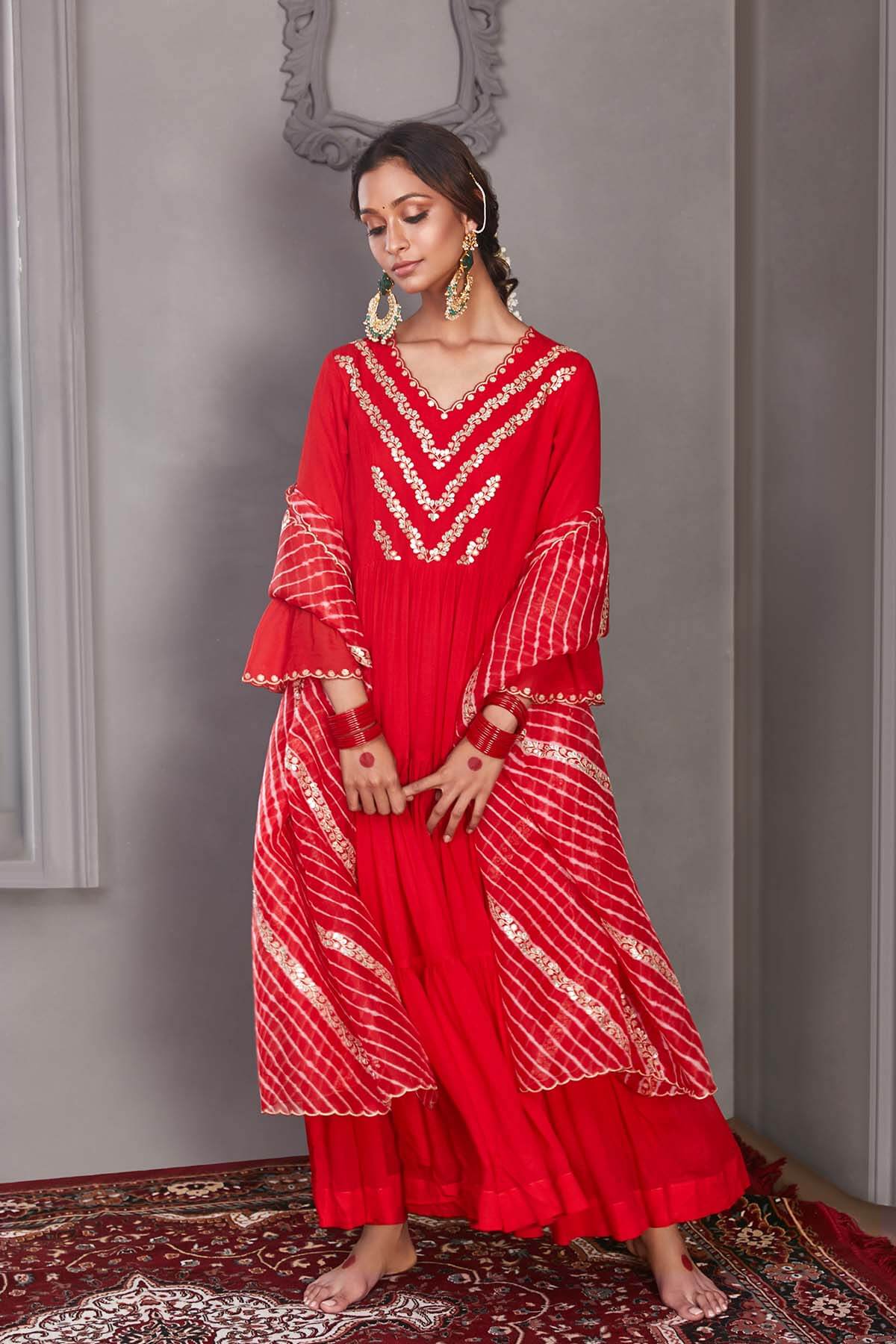 Tiered Anarkali with leheria dupatta