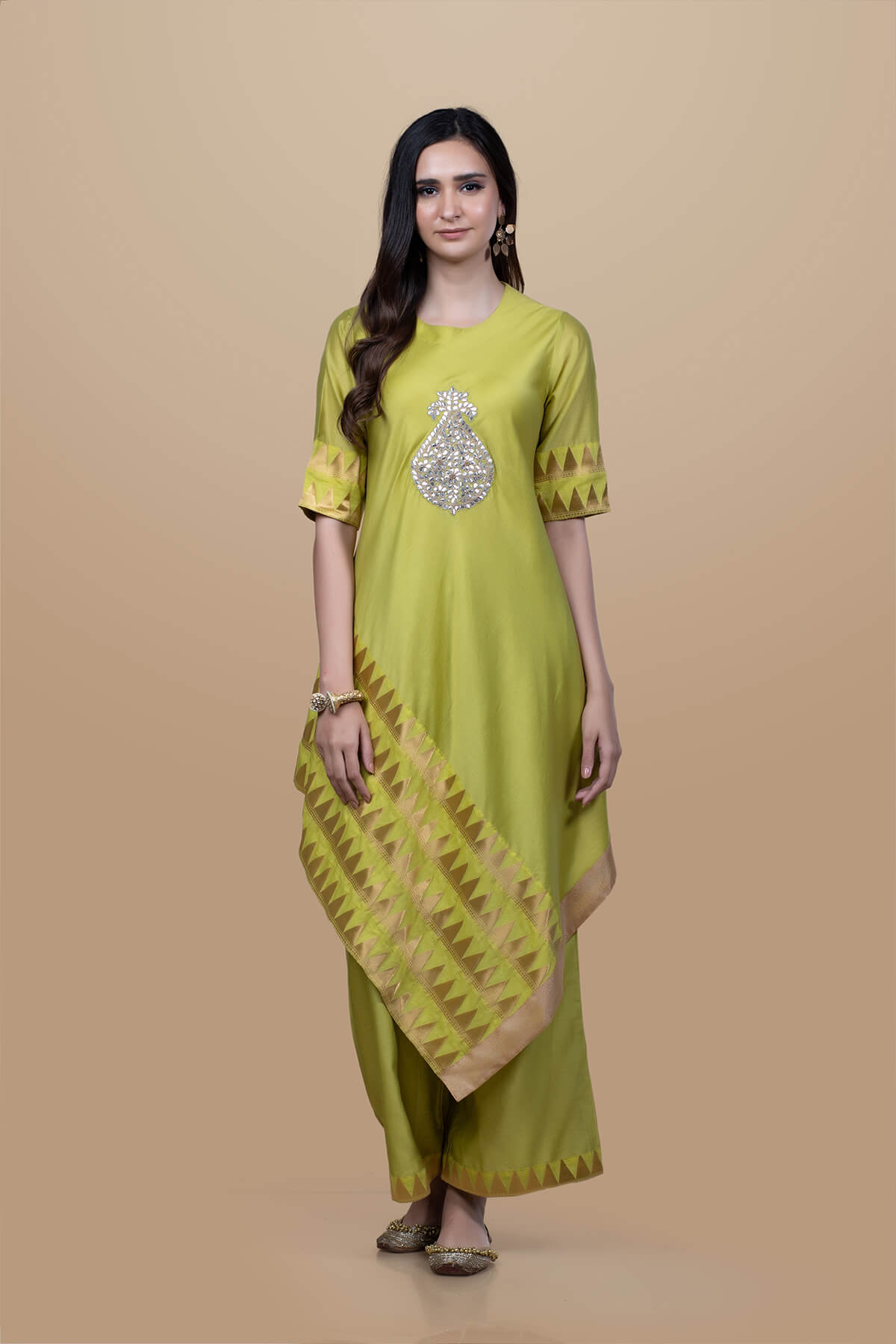Asymmetrical kurta With Farshi Pants