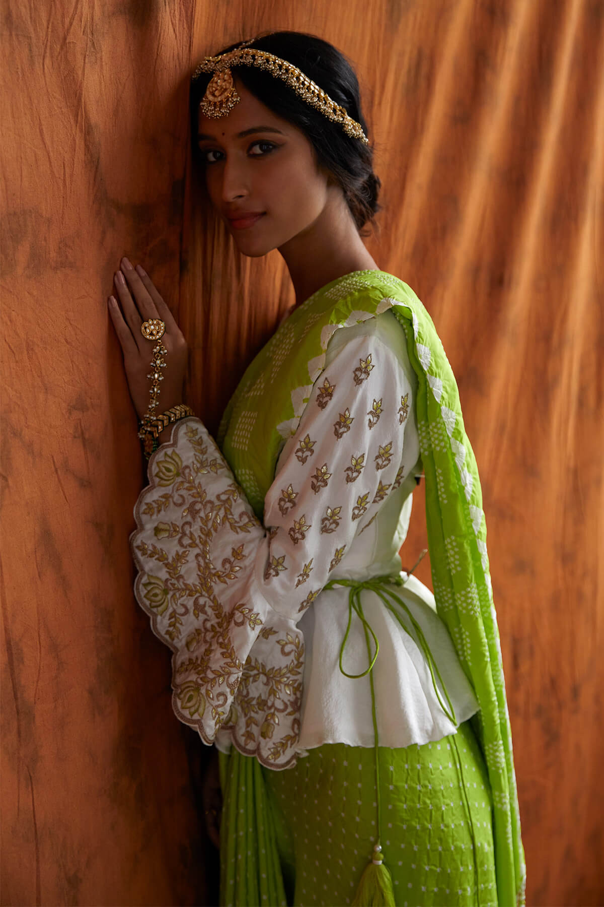 Bandhni saree with peplum blouse