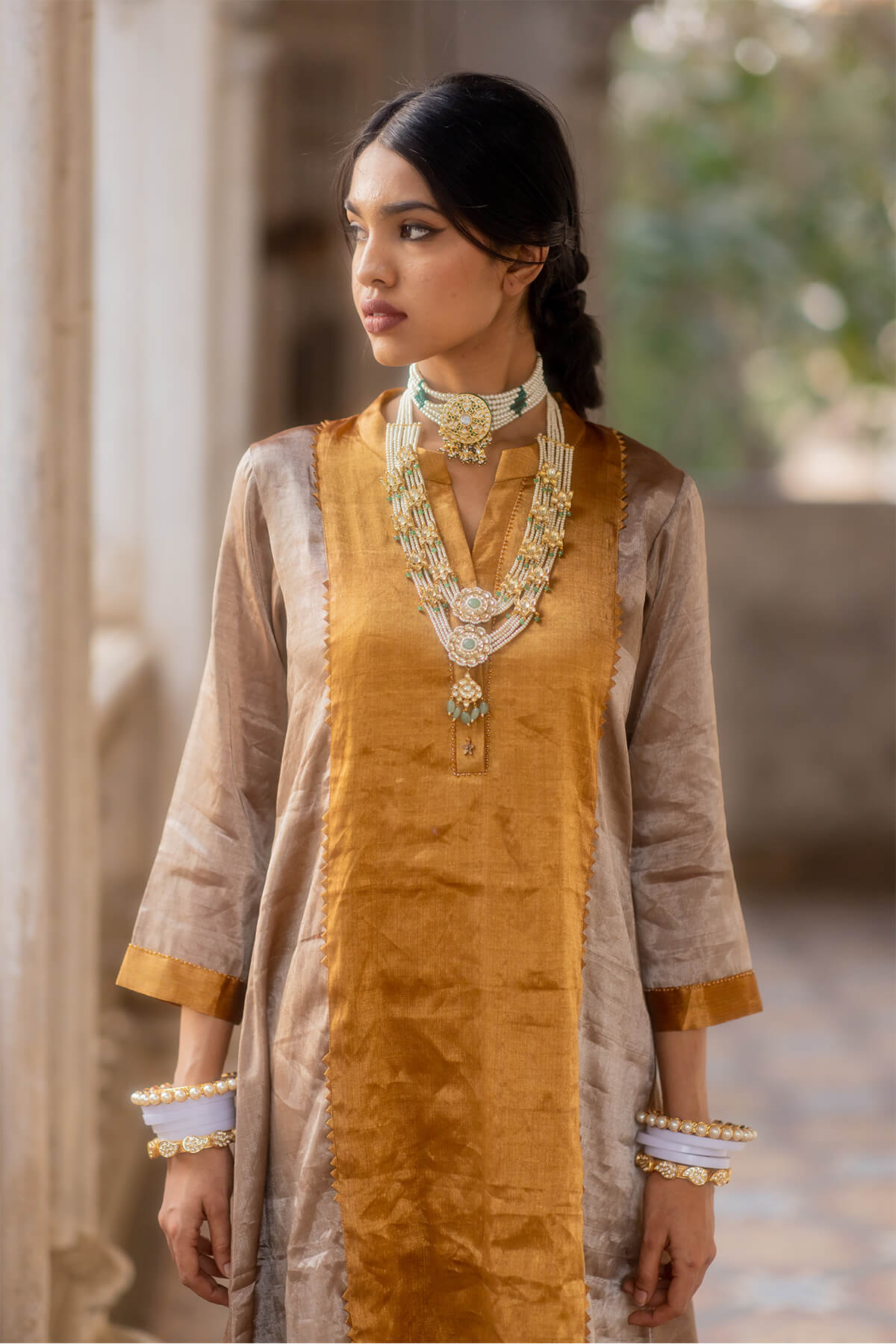 Gold silver kurta set