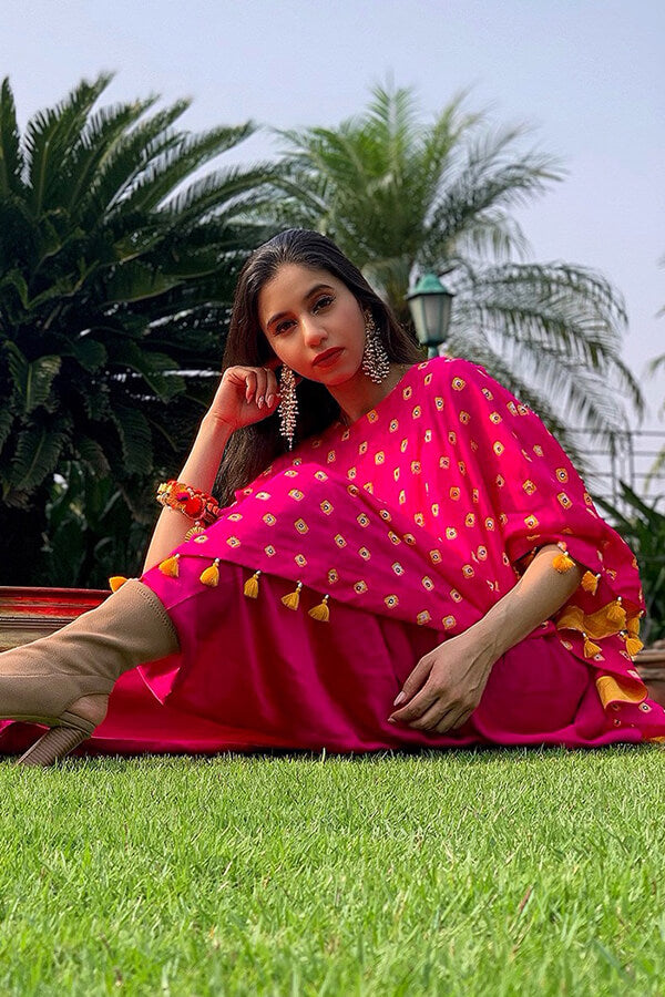 Asymmetrical Bandhni Dhoti Set