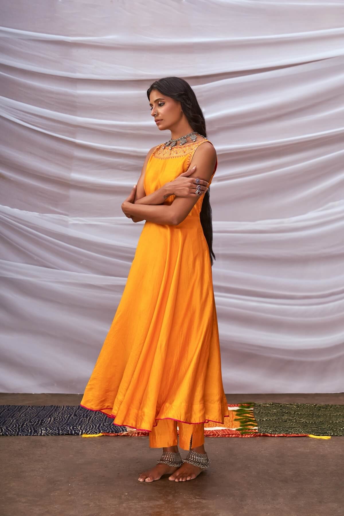 Zari Embroidered Anarkali With Ombré Bandhani Dupatta