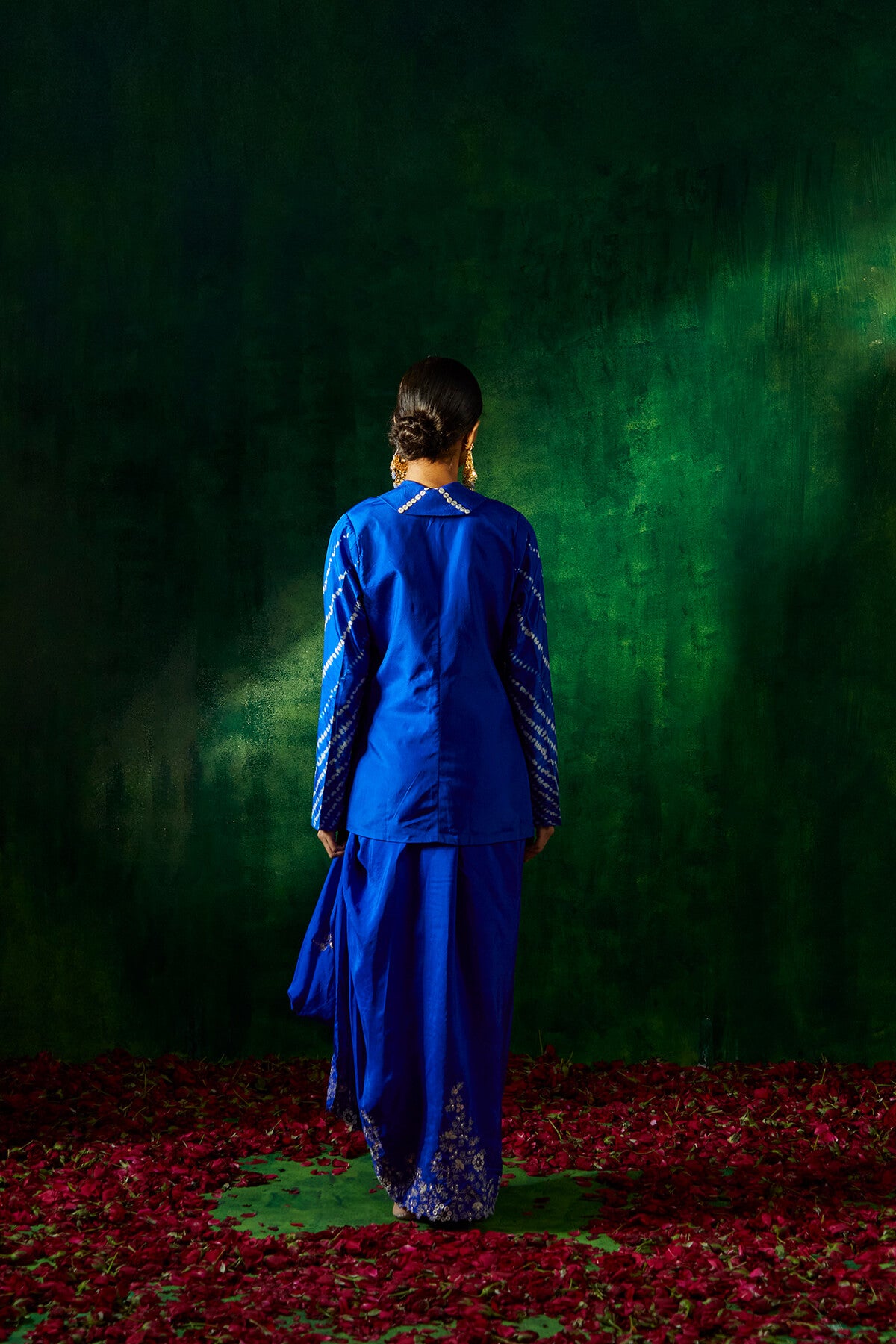 Tie and dye blazer with drape skirt