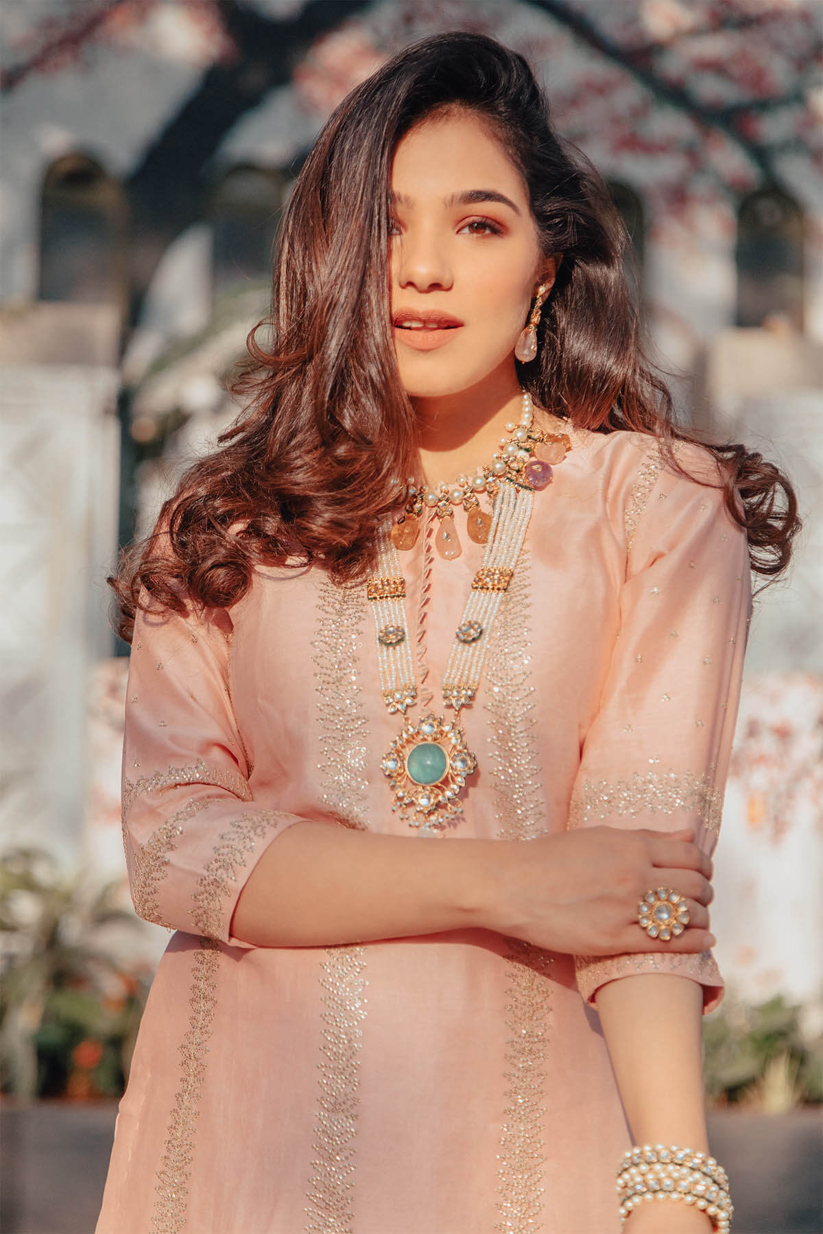 Long Kurta With Ruffles Foil Sharara