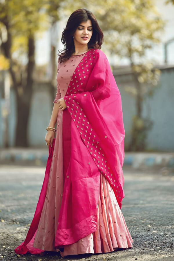 Pink Tissue Chanderi Anarkali