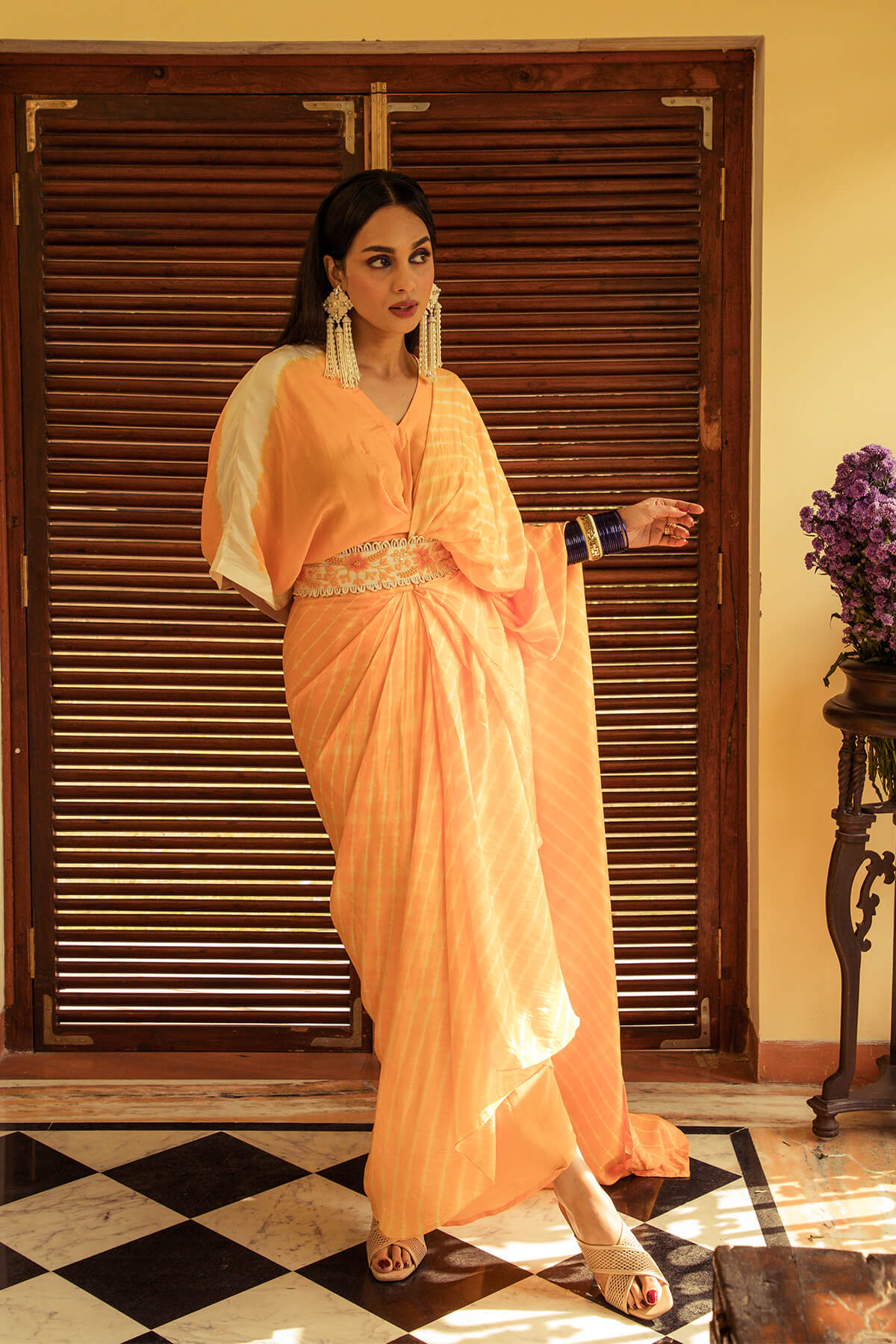 Leheriya drape saree
