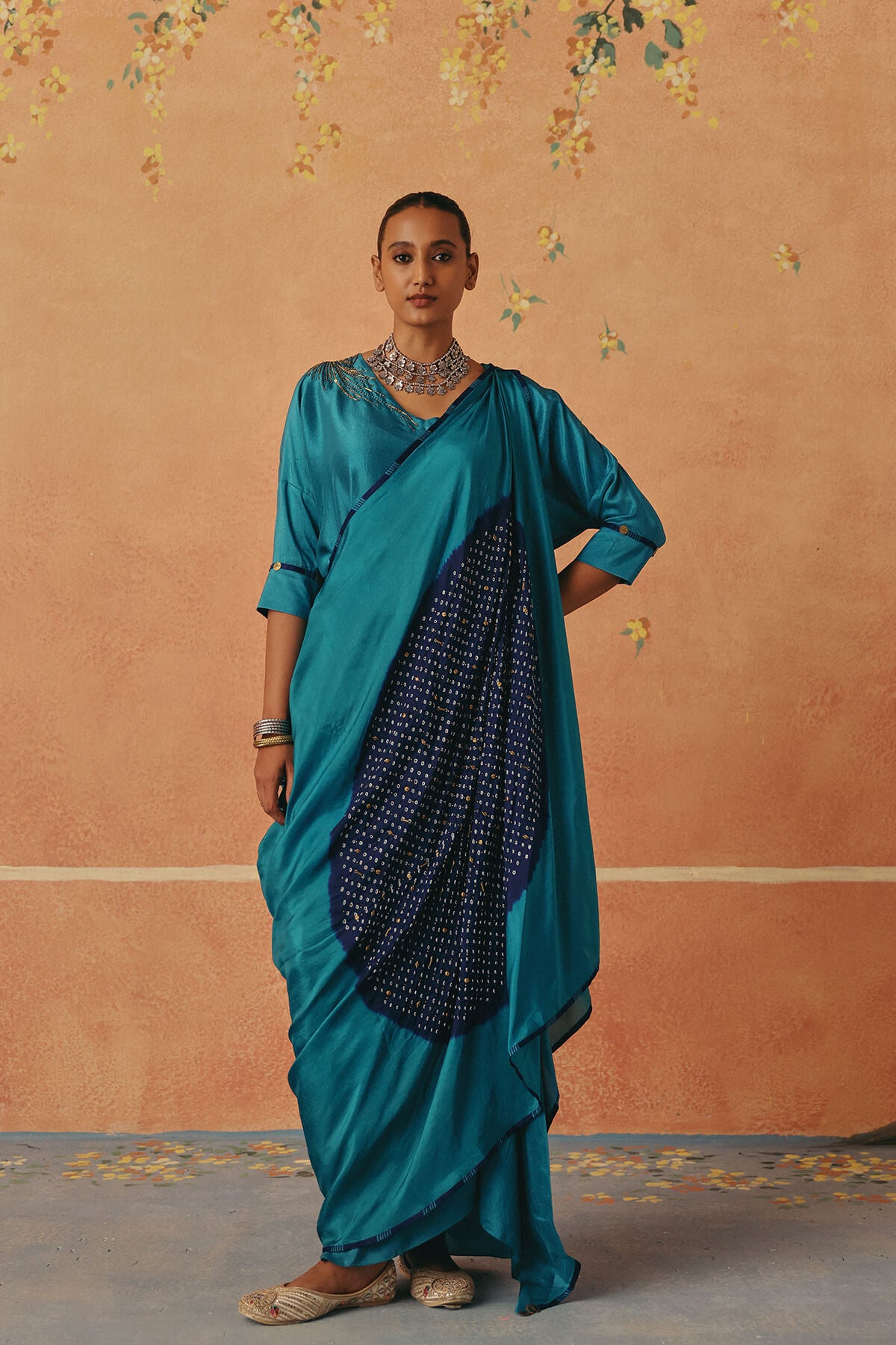 Neel — Teal Bandhni Drape Set