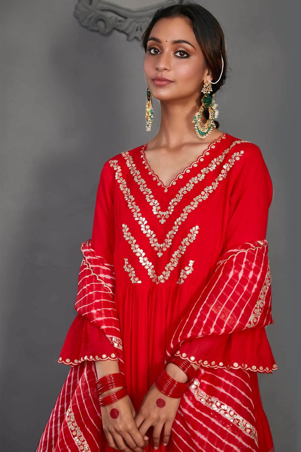 Tiered Anarkali with leheria dupatta