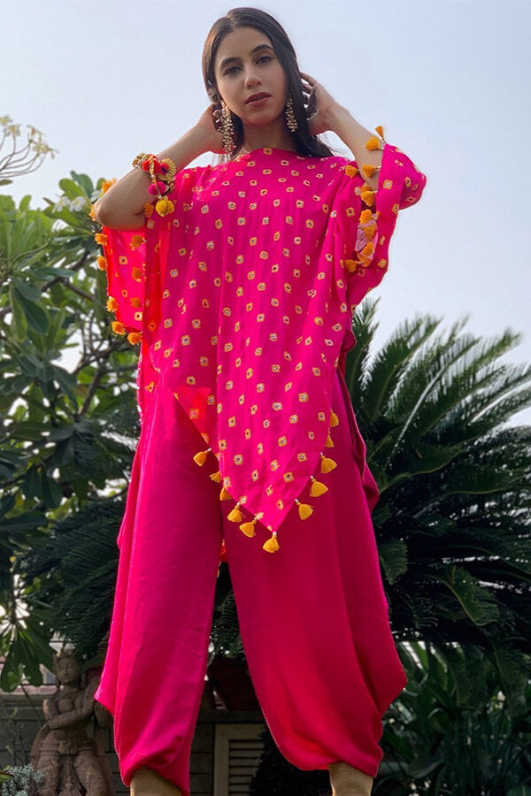 Asymmetrical Bandhni Dhoti Set