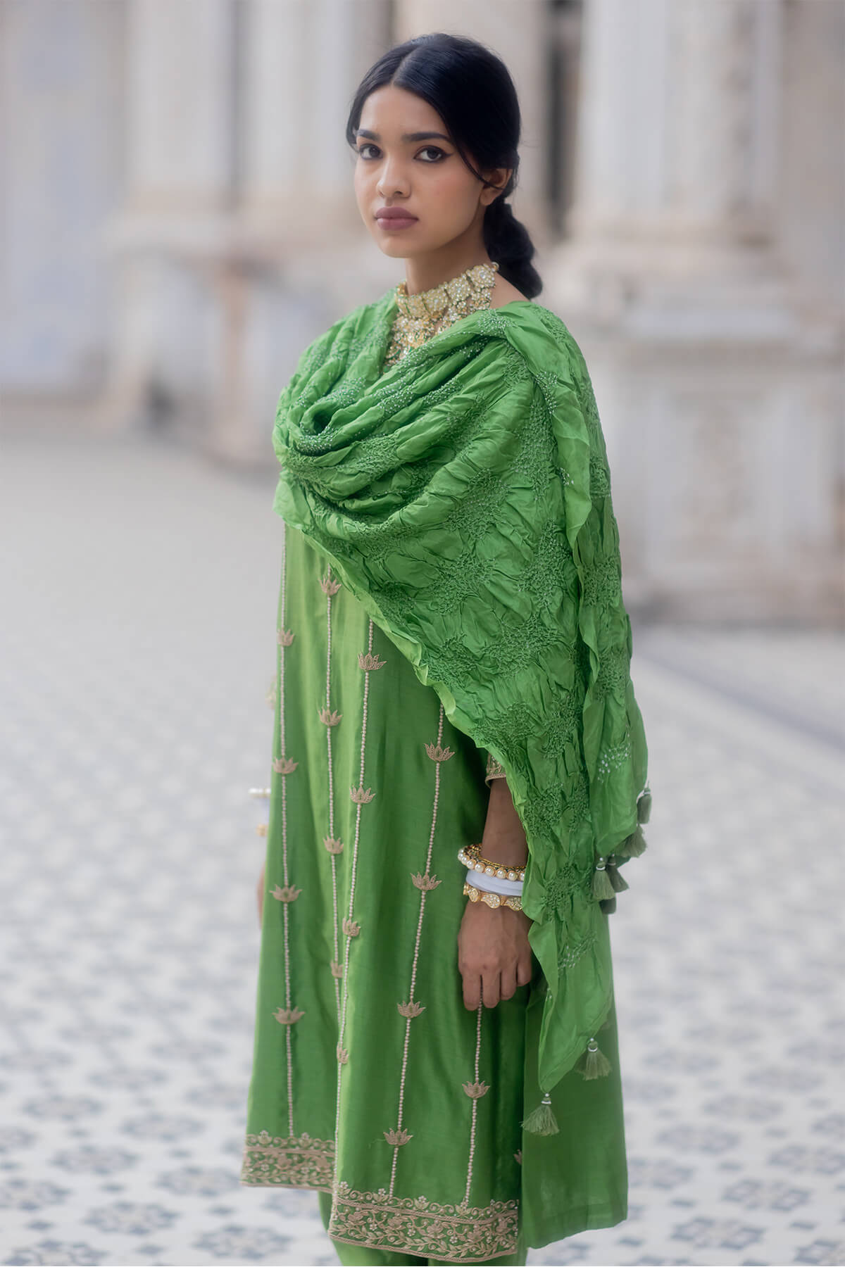 Green lotus kurta set