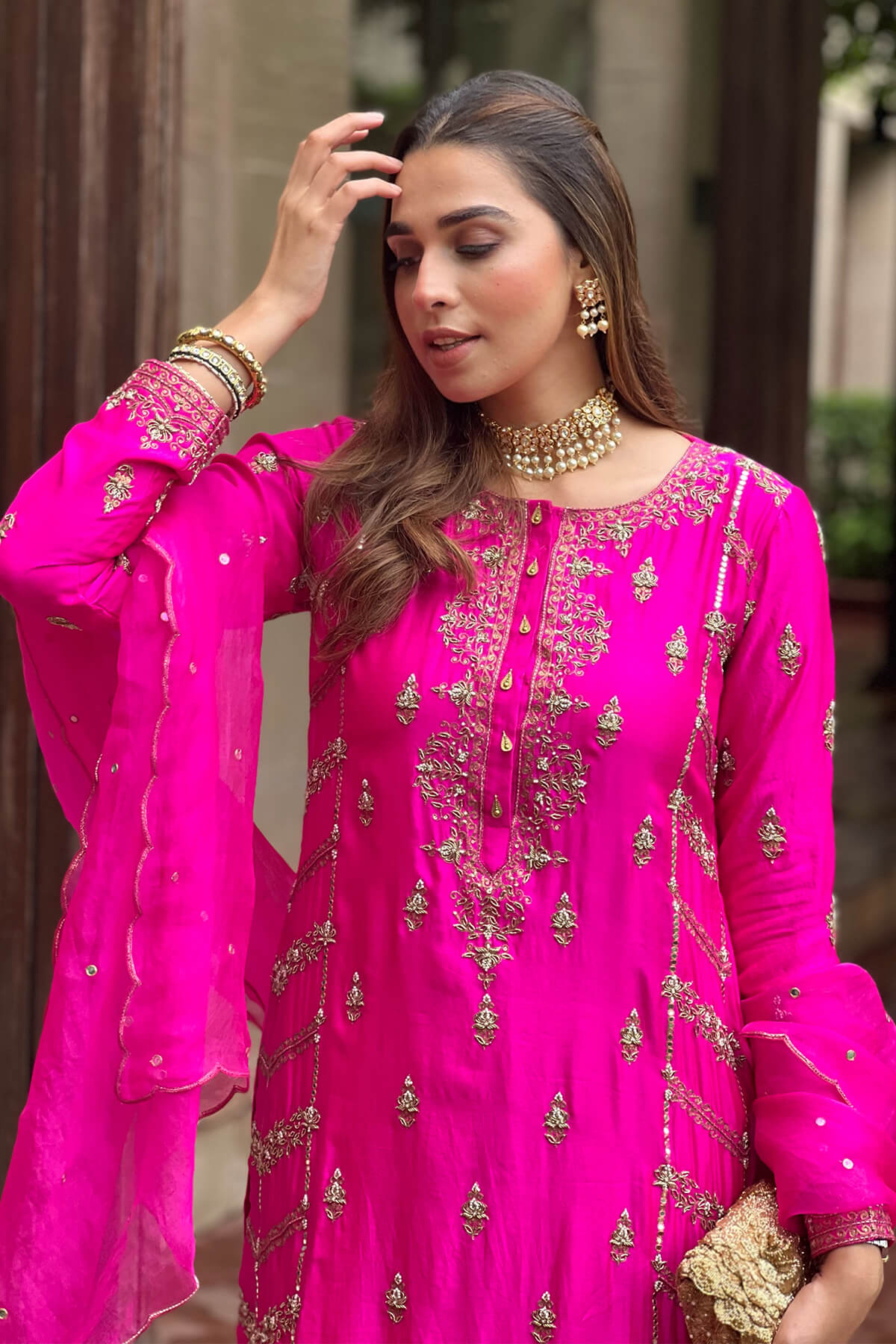 Heavily Embroidered Kurta Set With Sharara Pants