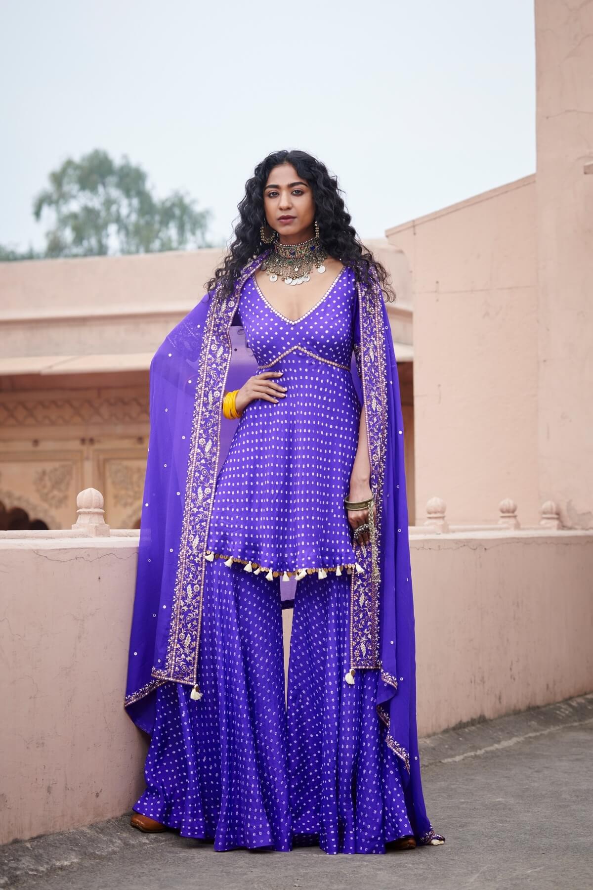 Bandhni Cross Yoke Gharara
