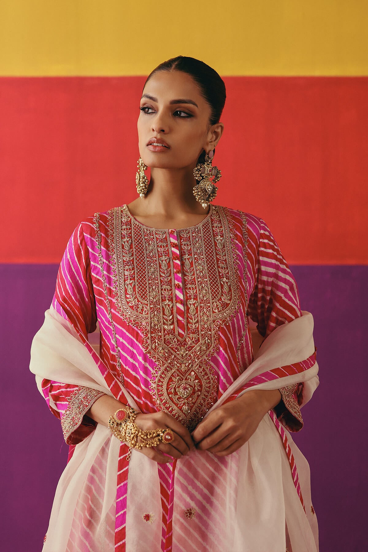 Gulnaar Leheriya Kurta Set