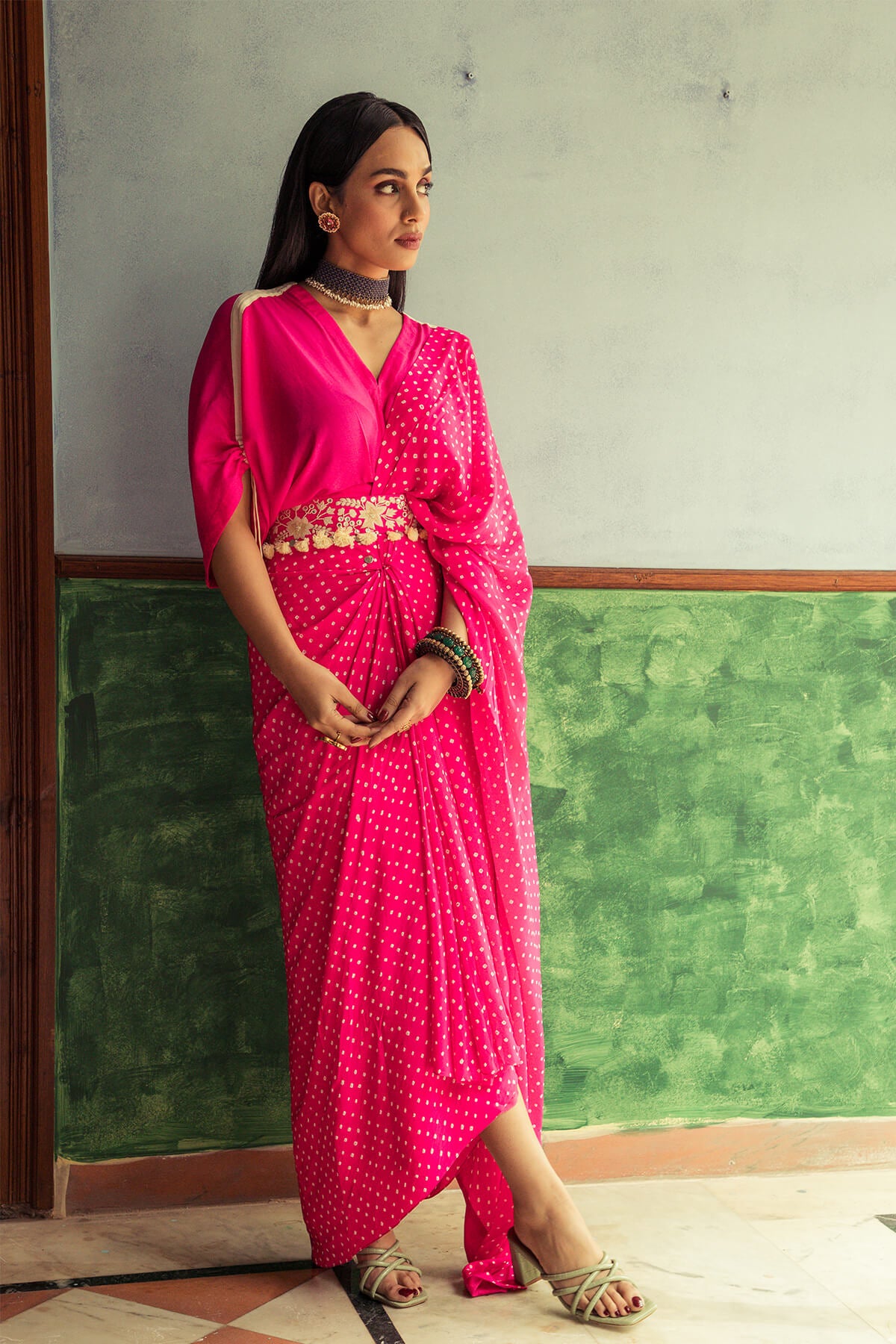 Hot Pink Bandhni drape saree