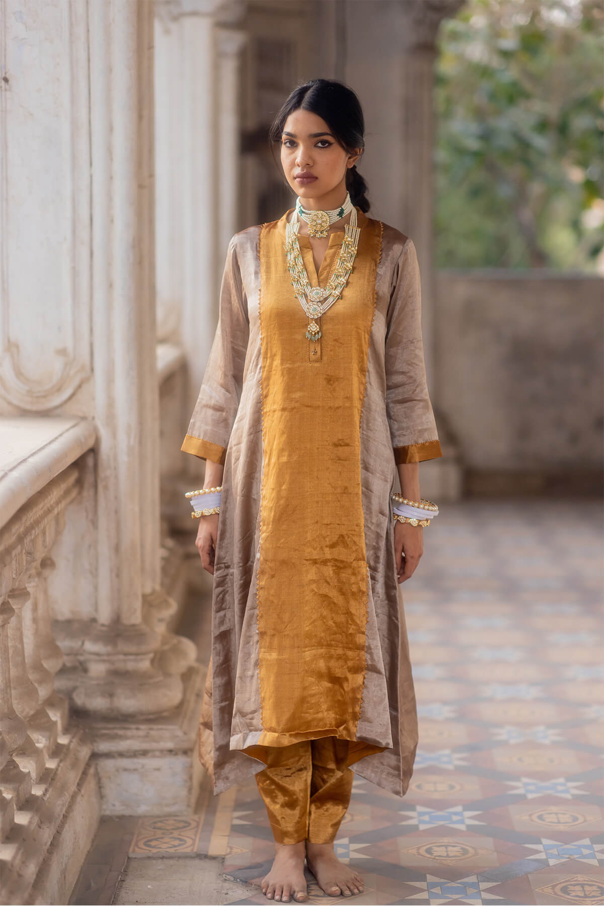 Gold silver kurta set