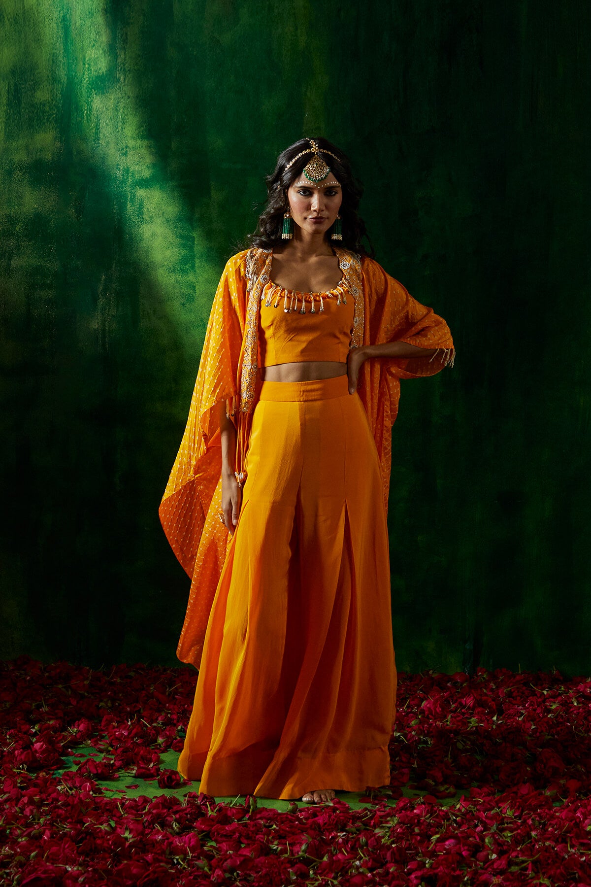 Bandhni cape set with flared pants