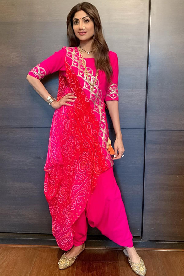 Three Piece Drape Bandhni Dupatta Set