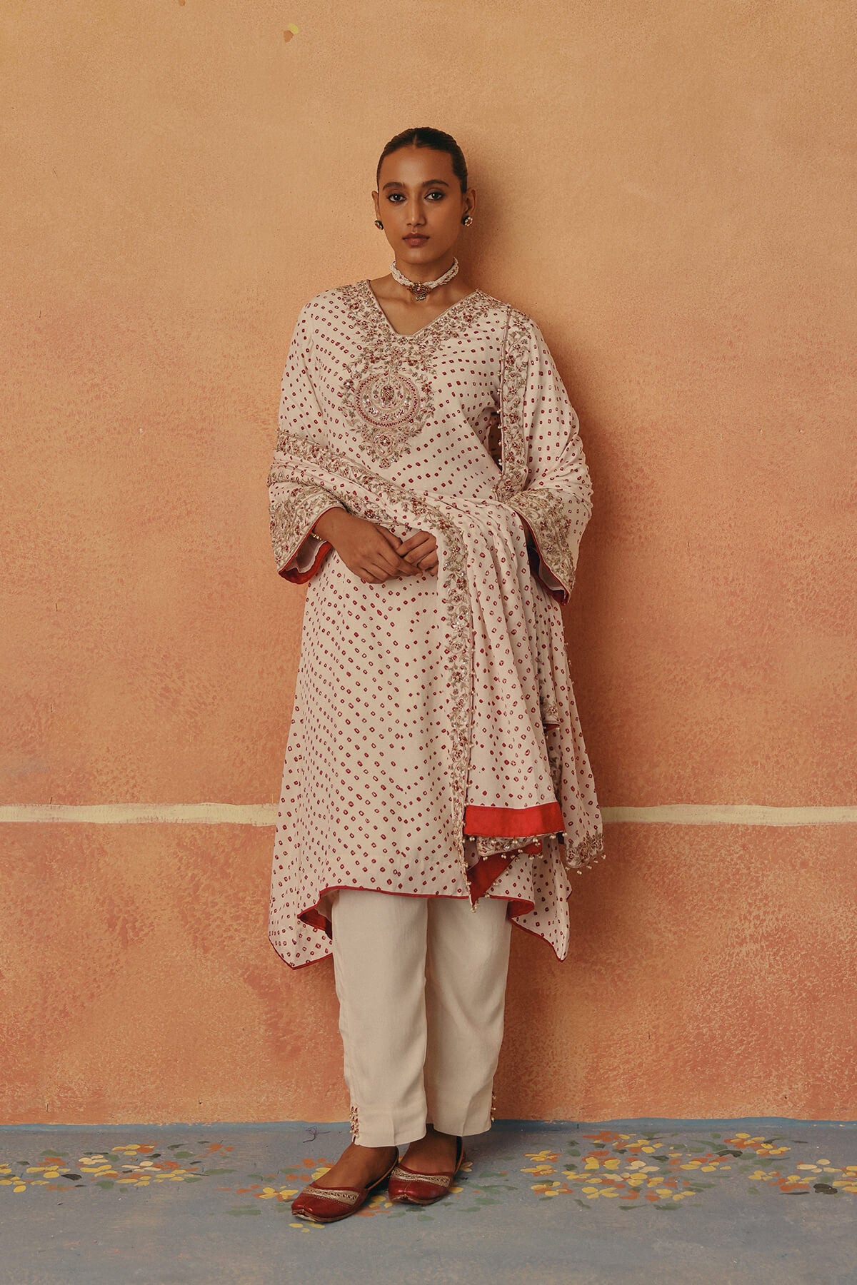 Ivory and Surkh Kurta Set