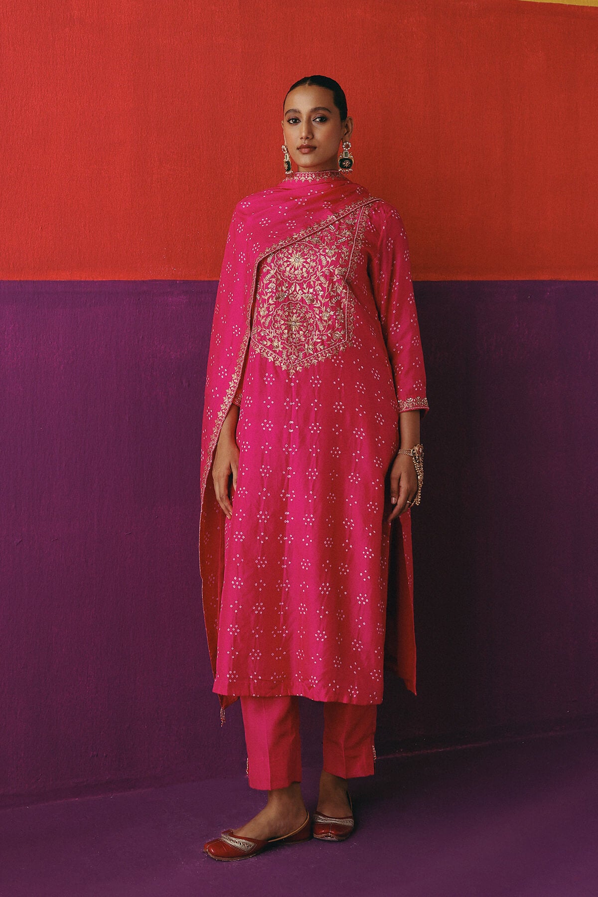 Flower bandhni kurta set