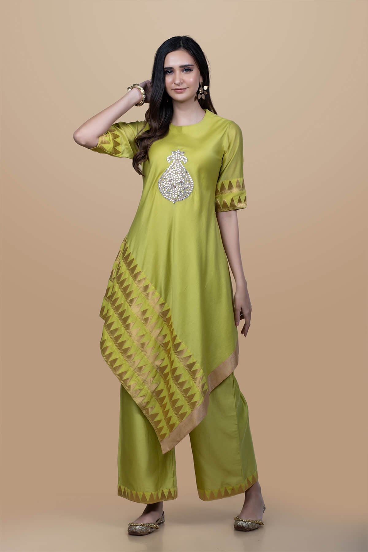 Asymmetrical kurta With Farshi Pants