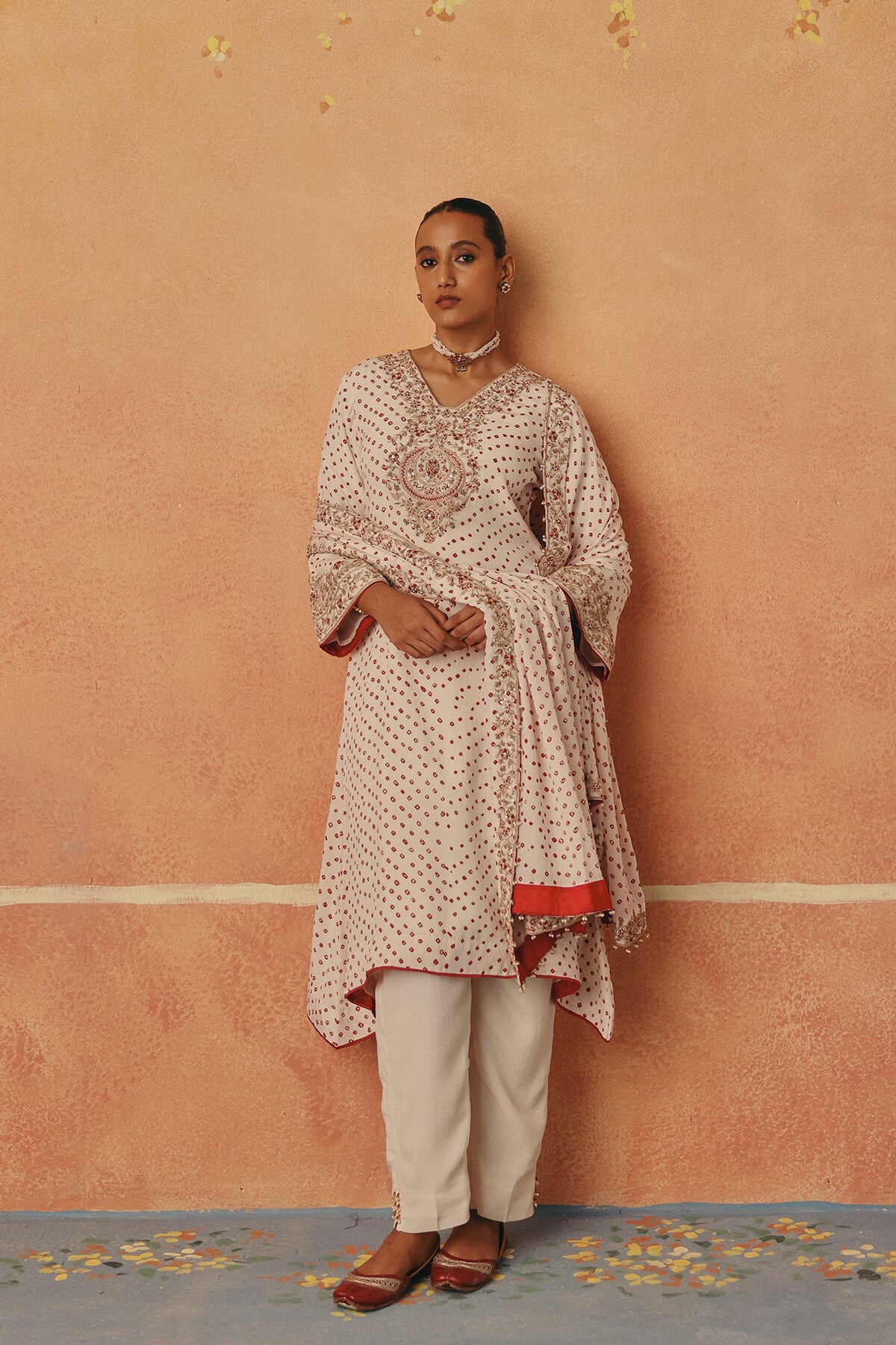 Ivory and Surkh Kurta Set