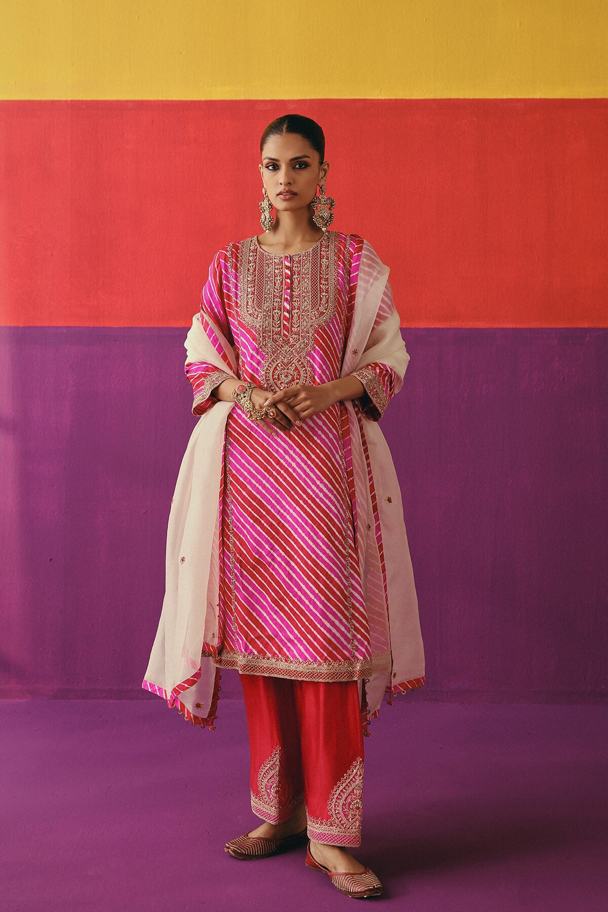 Gulnaar Leheriya Kurta Set