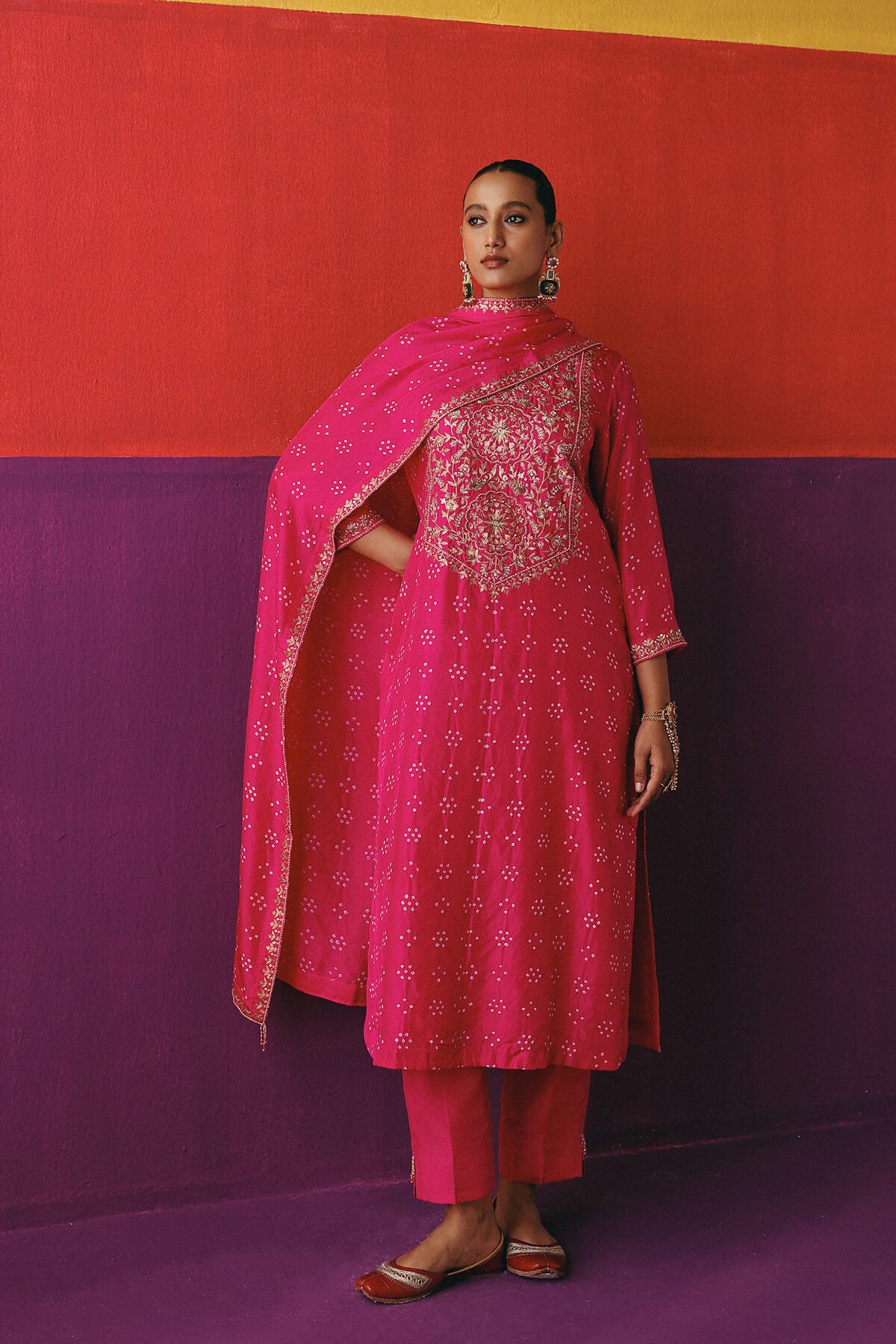 Flower bandhni kurta set