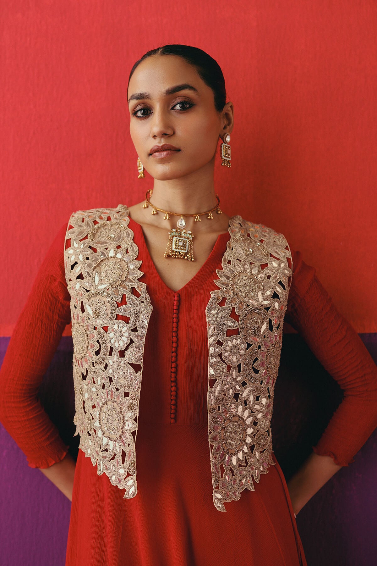 Scarlet Cutwork Anarkali