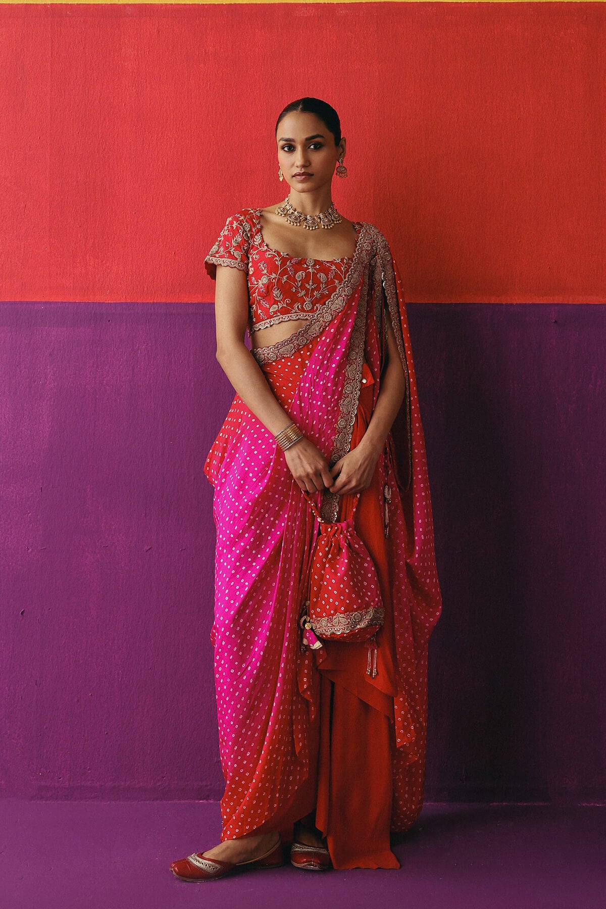 Rani Rouge Signature Drape Set with Potli