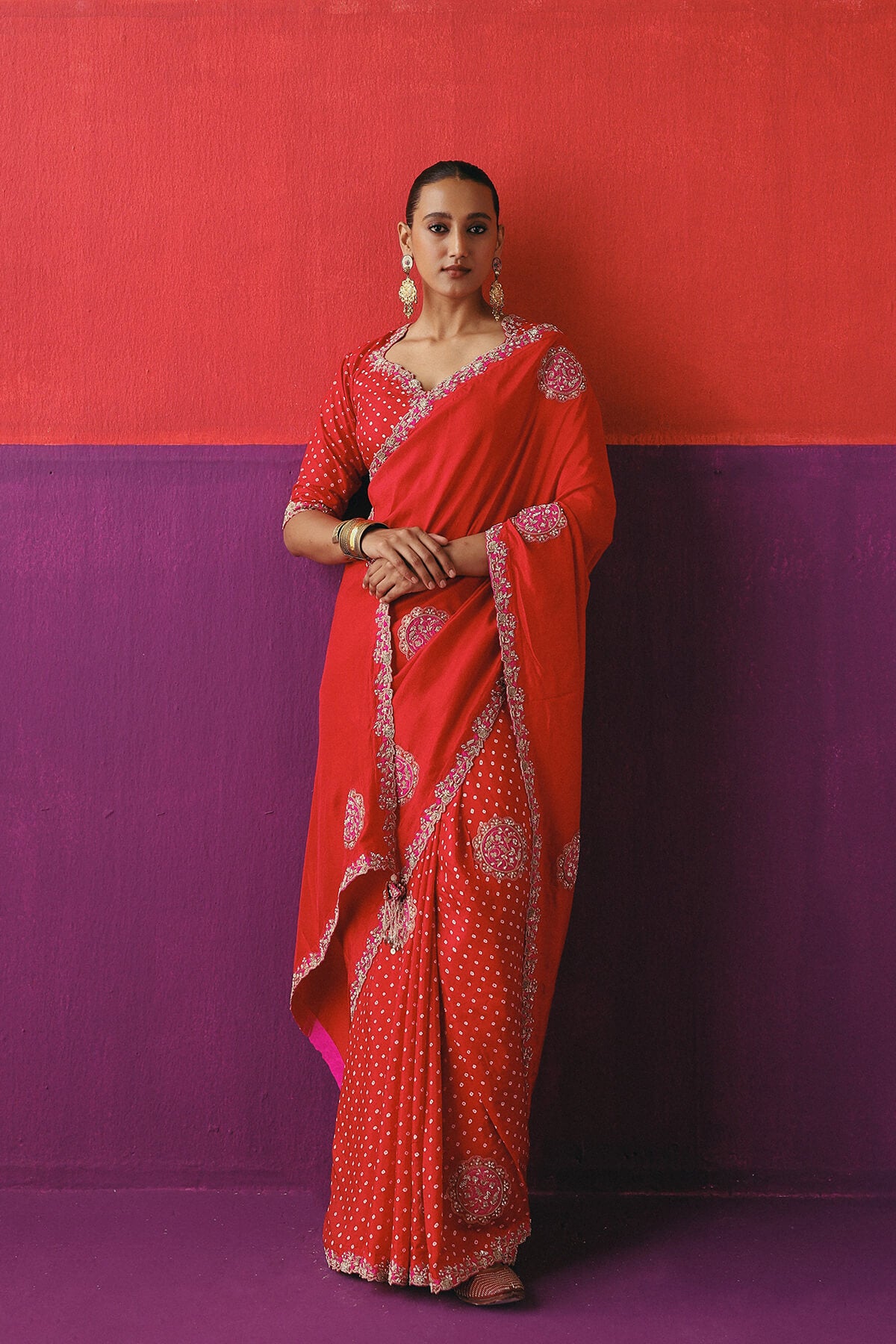 Half- Half Bandhni Mandala Saree
