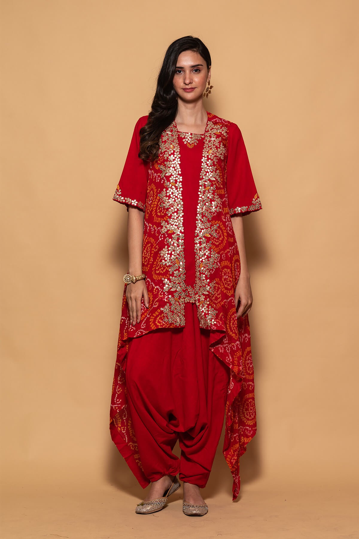 Three Piece Set With Bandhni Cape