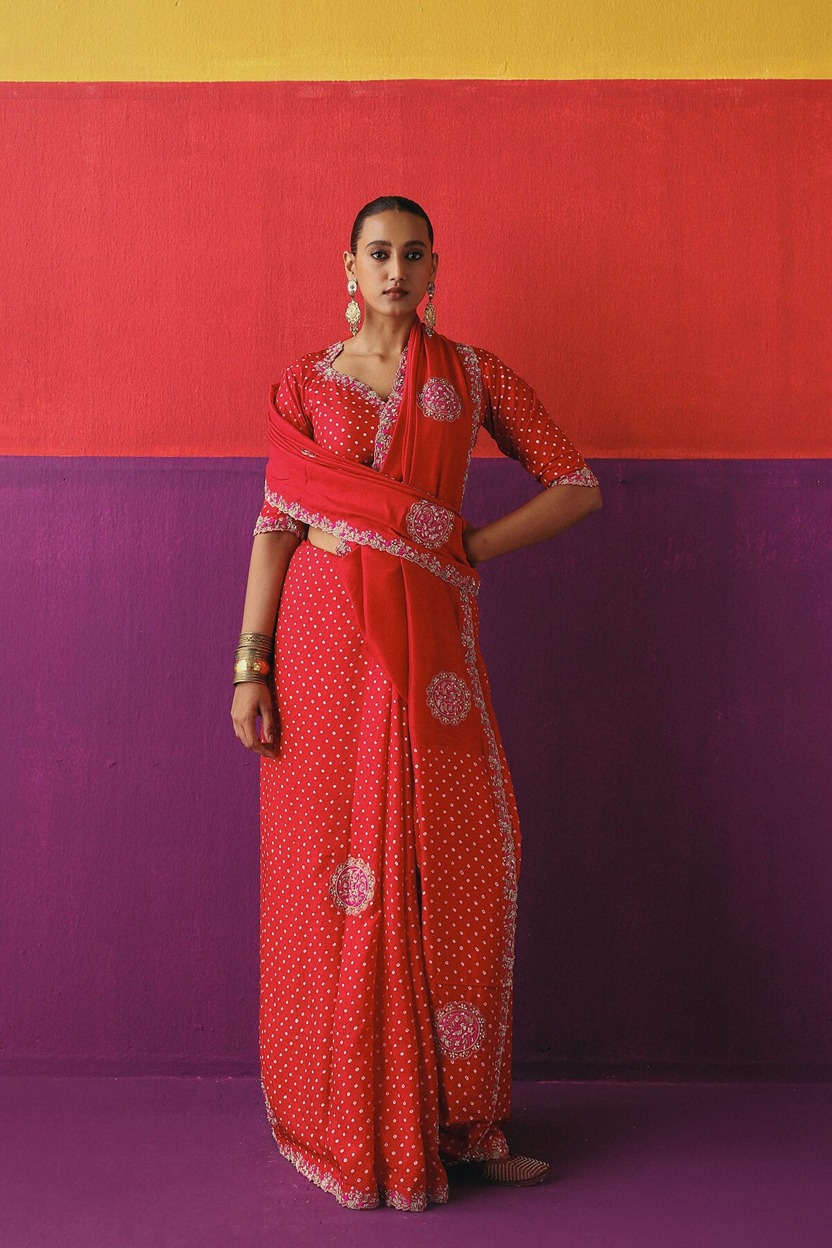 Half- Half Bandhni Mandala Saree