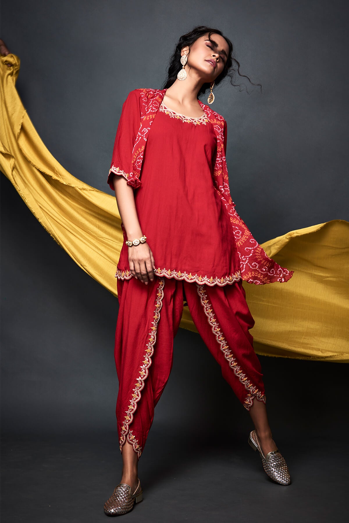 Bandhni Jacket and Dhoti Set