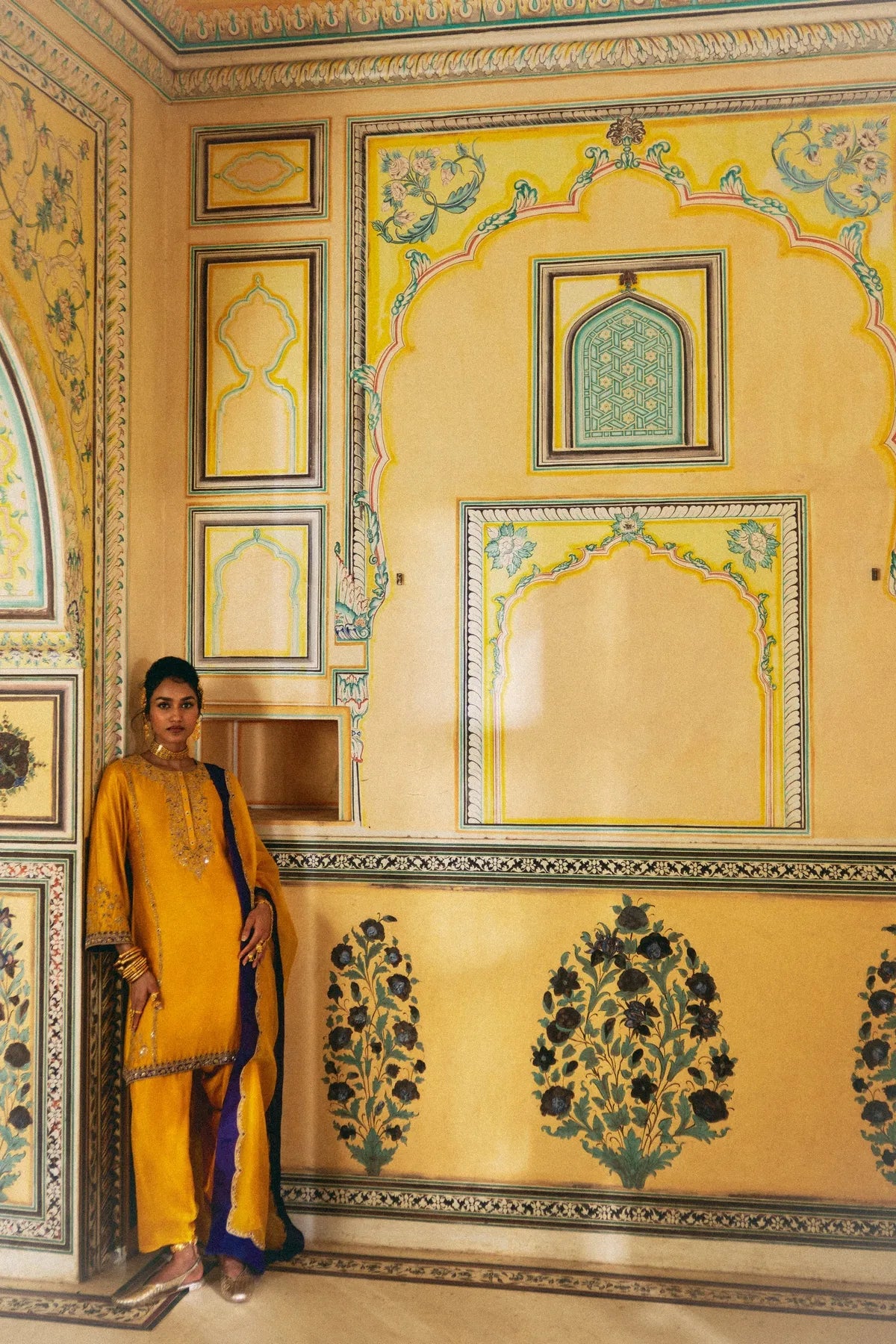 Yellow purple kurta set