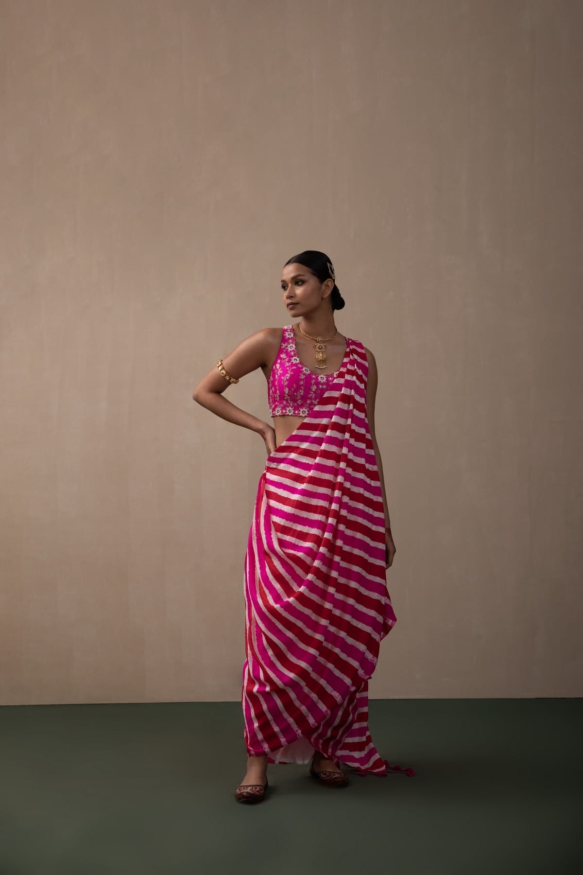 Leheriya Bengali Drape Saree