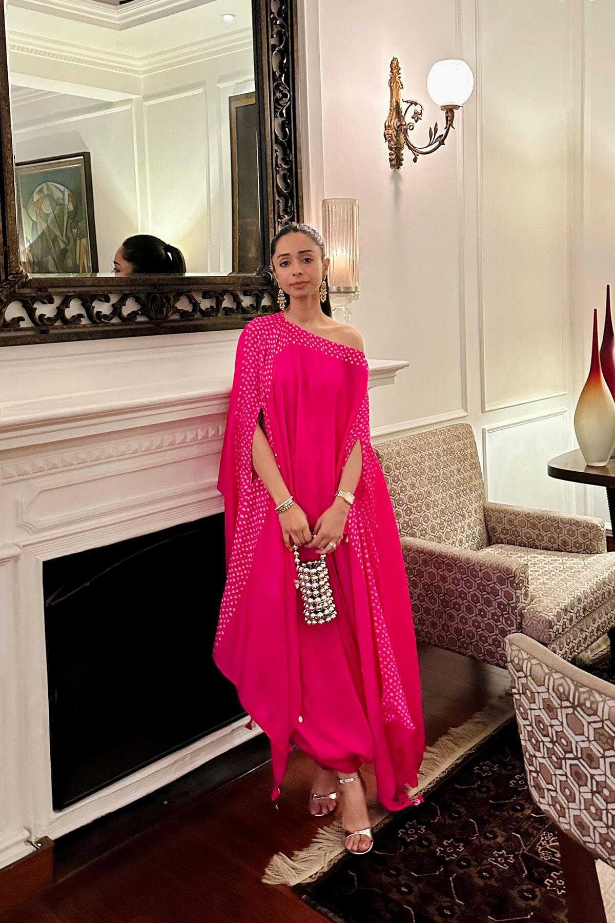 Bandhni asymmetrical cape with drape skirt