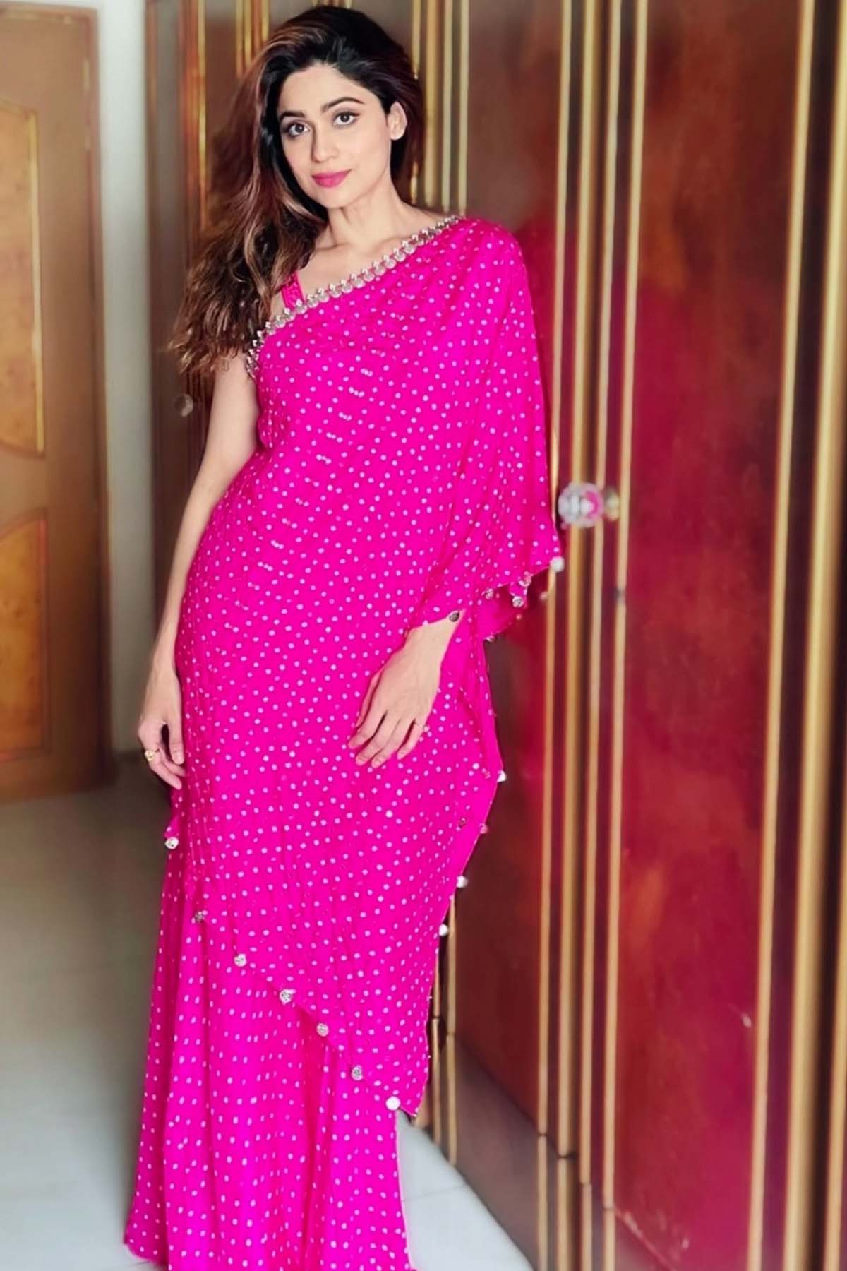 One shoulder bandhni cape and sharara set