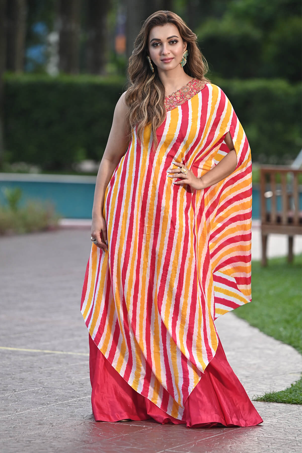 Leheriya One-Shoulder Cape Set