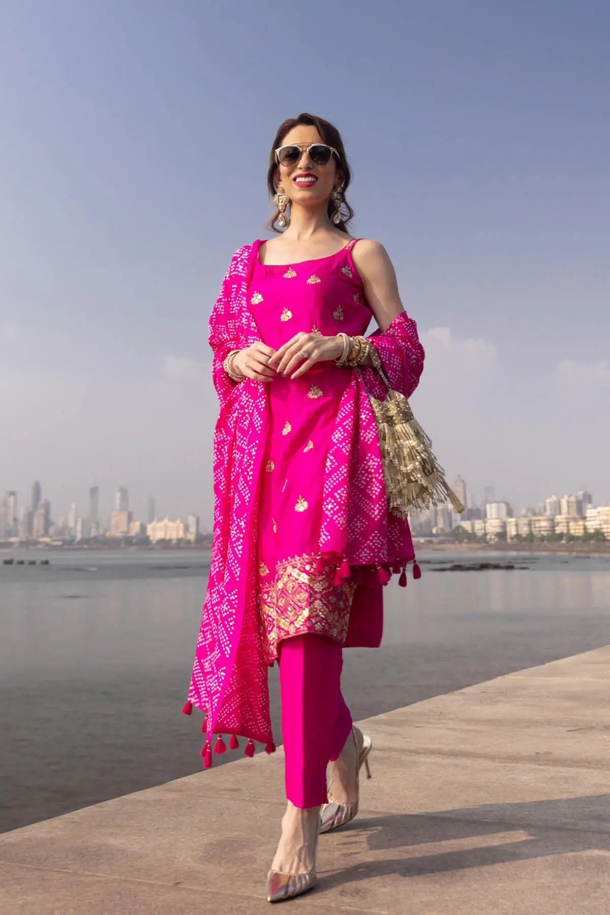 Spaghetti Kurta Set With Bandhani Dupatta