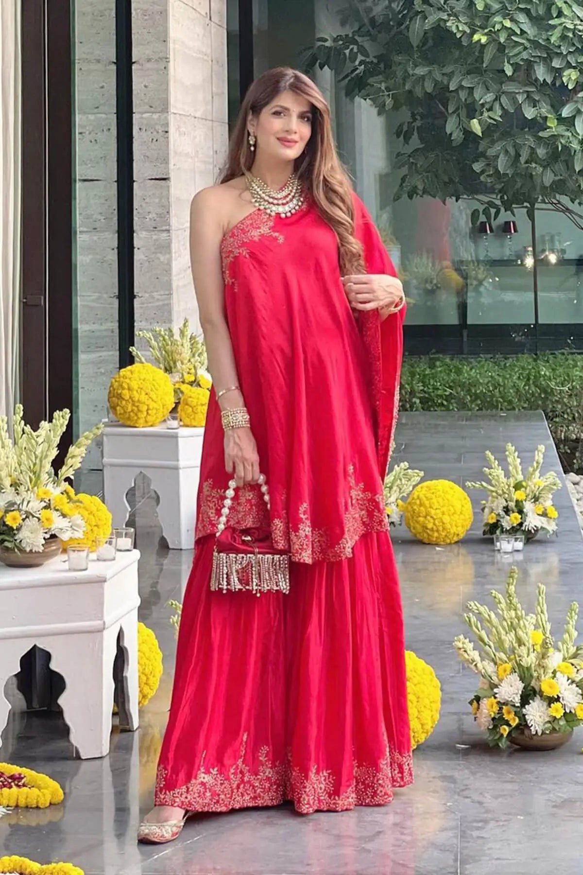 One shoulder cape and sharara set