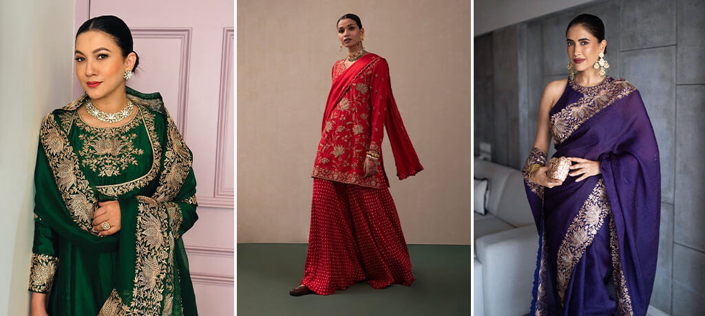 Elevate Your Festive Looks- Timeless Indian Traditional Dresses with Lotus Embroidery