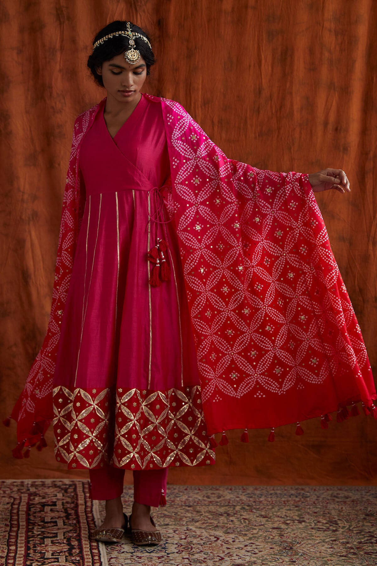 Gota Anarkali with bandhni dupatta