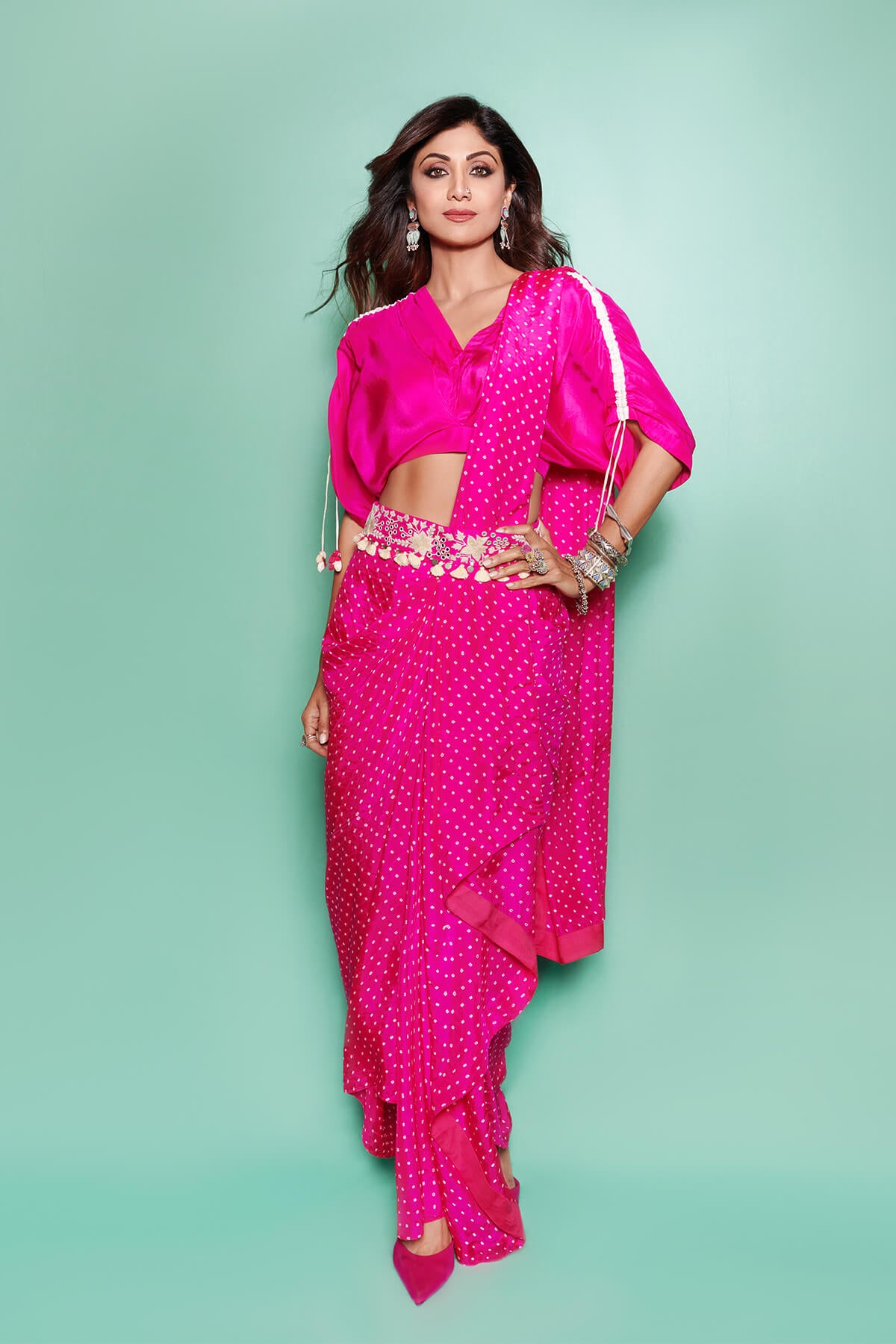 Hot Pink Bandhni drape saree