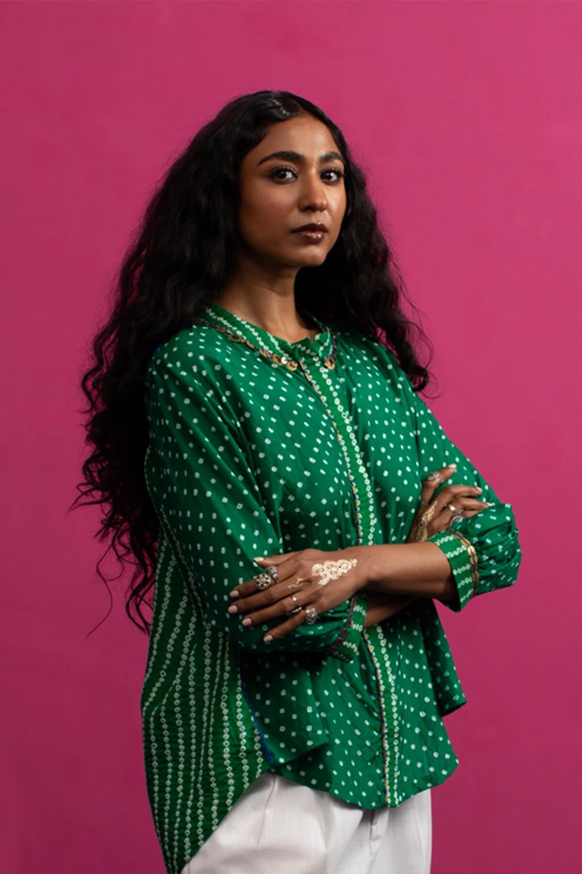 Green bandhni shirt