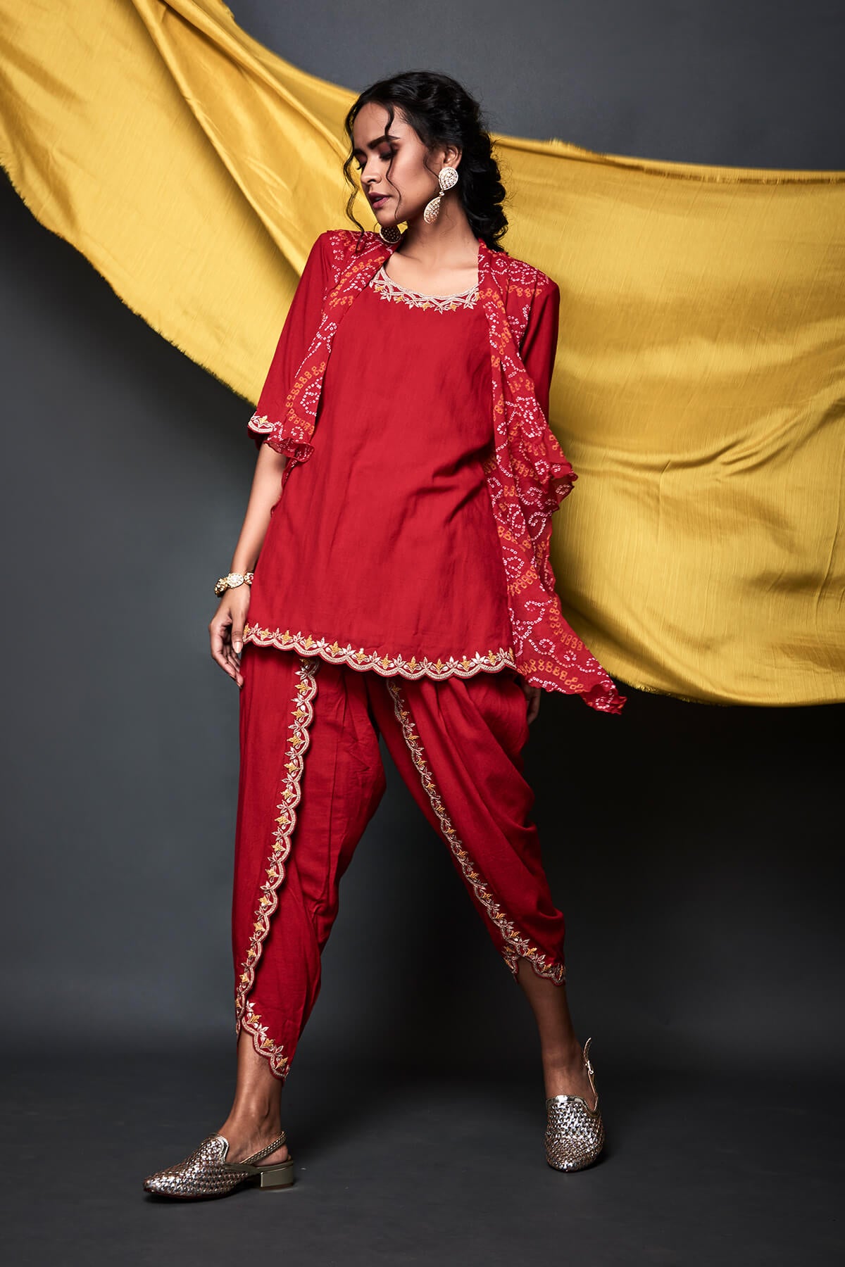Bandhni Jacket and Dhoti Set