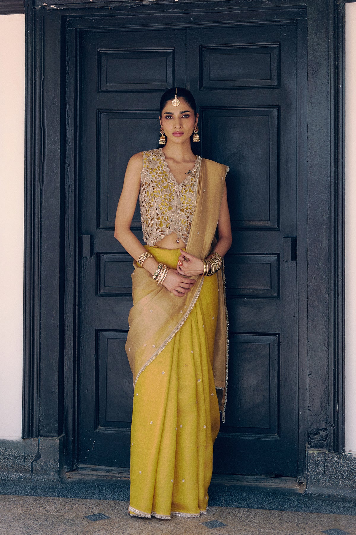 Cutwork Waistcoat Saree