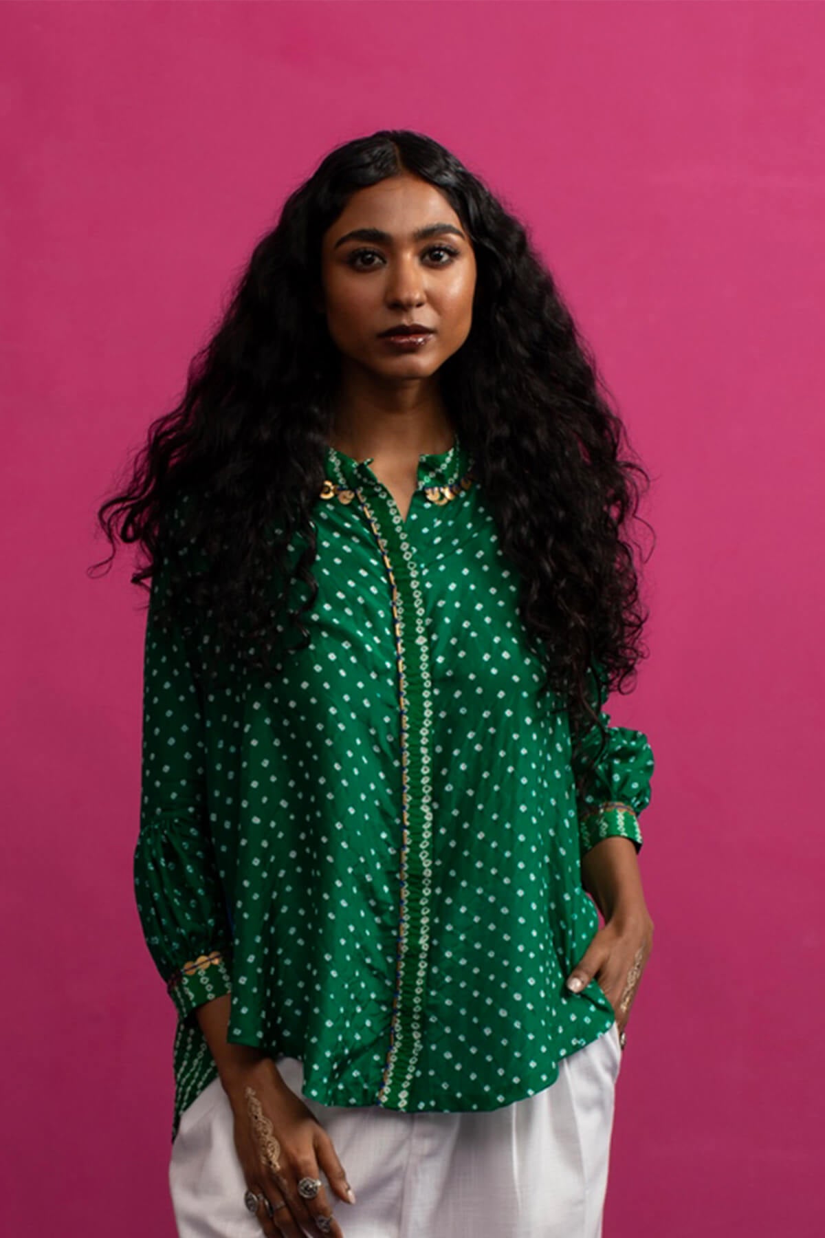 Green bandhni shirt