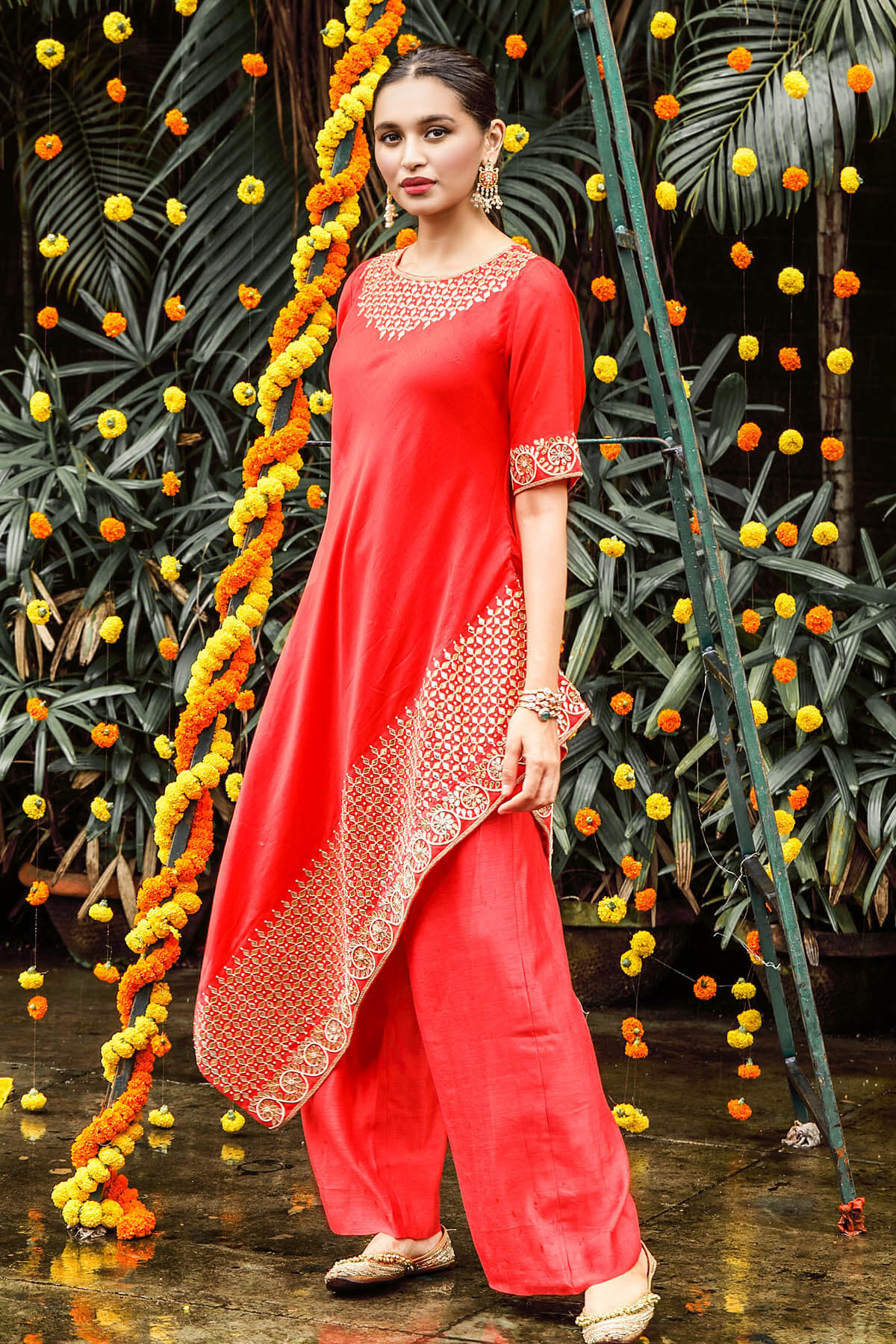 Heavy Asymmetrical kurta With Farshi Pants
