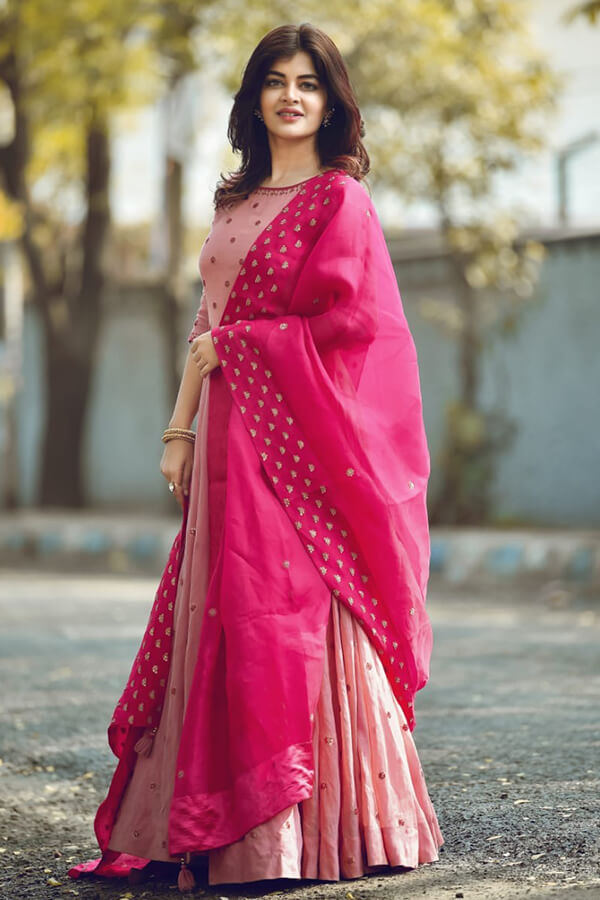 Pink Tissue Chanderi Anarkali