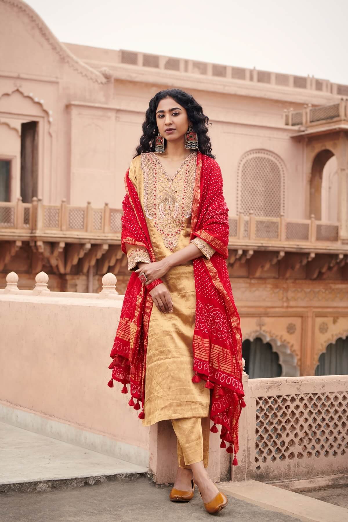 Tissue Kurta Set With Bandhni Dupatta